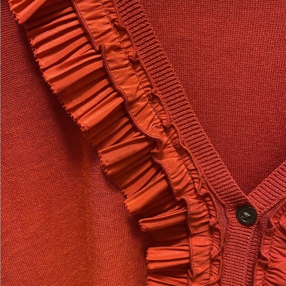 Women's DKNY Turkish Silk Burnt Orange Ruffled Cardigan Sz M EUC!! - Picture 6 of 14